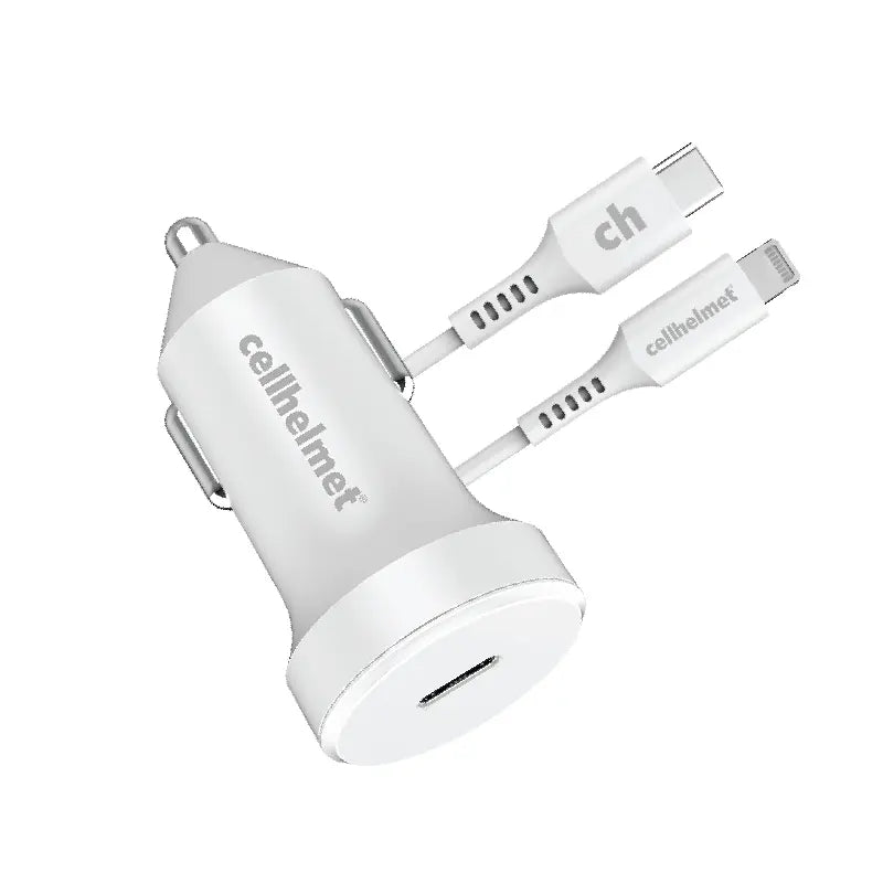 20W PD Car Plug + 3' Round Lightning Cable - Type C - White (Halo icon)
