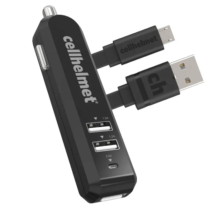 4.8A Car Charger - Three Port + 3' Flat Micro USB Cable (Halo icon)